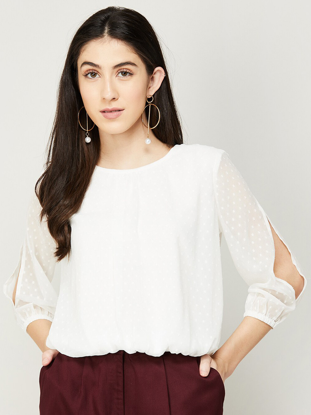 

Fame Forever by Lifestyle Women White Self Design Blouson Top