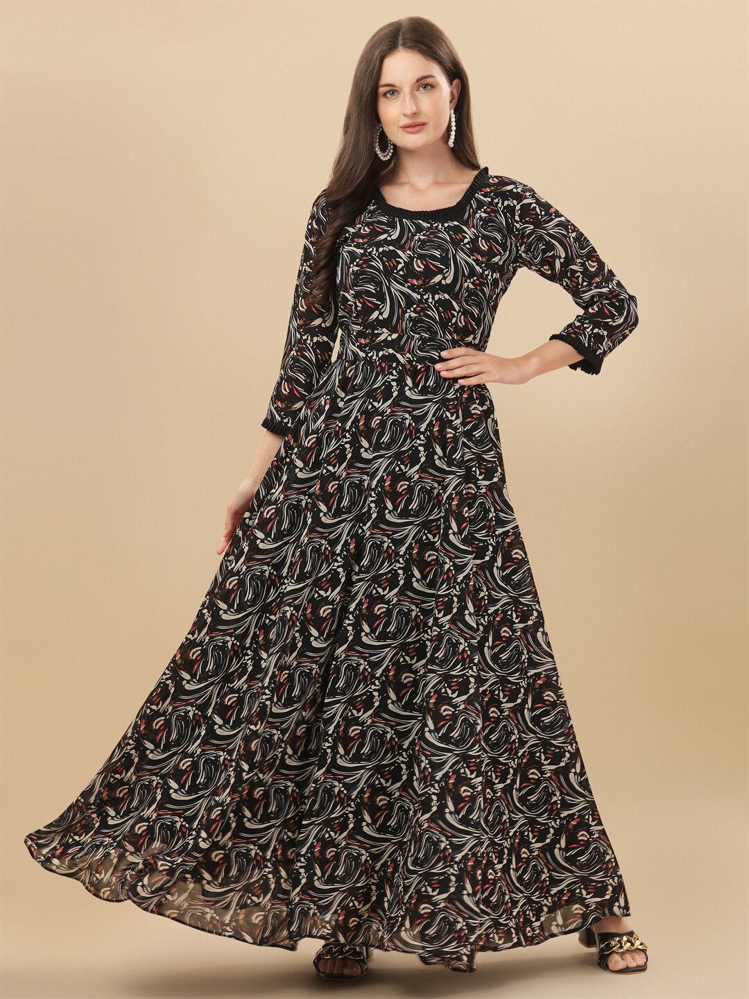

Vidraa Western Store Black & Beige Georgette Maxi Dress