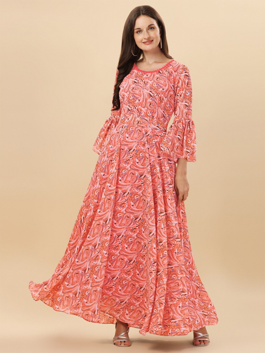 

Vidraa Western Store Coral Floral Georgette Maxi Dress