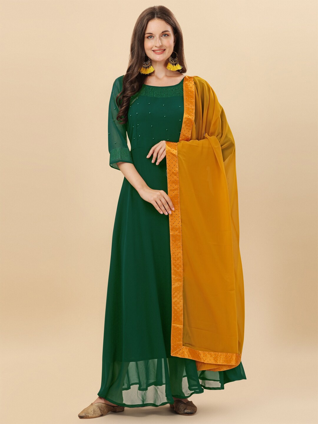 

Vidraa Western Store Green Georgette Maxi Dress