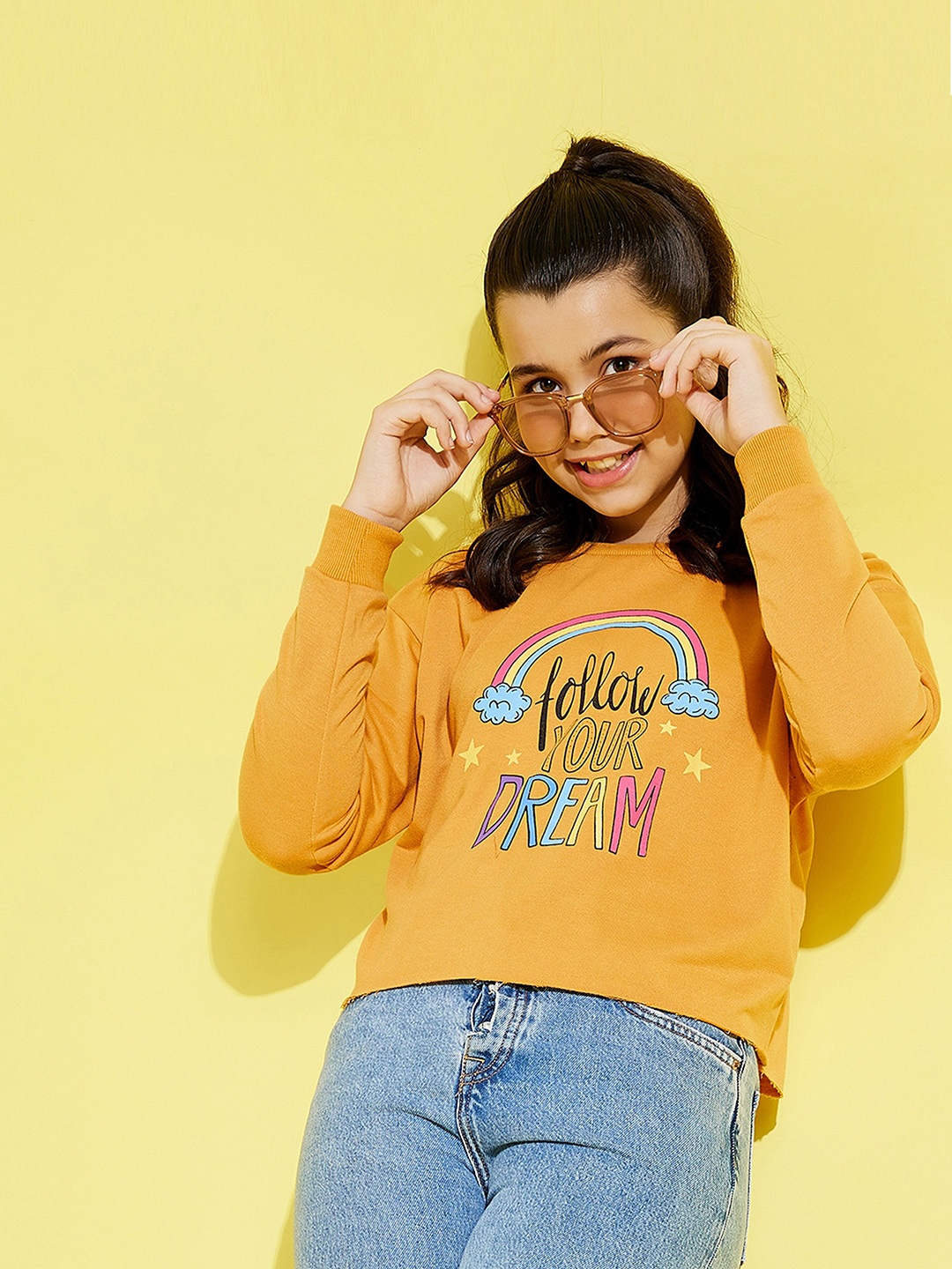 

Noh.Voh - SASSAFRAS Kids Girls Mustard Yellow Printed Sweatshirt