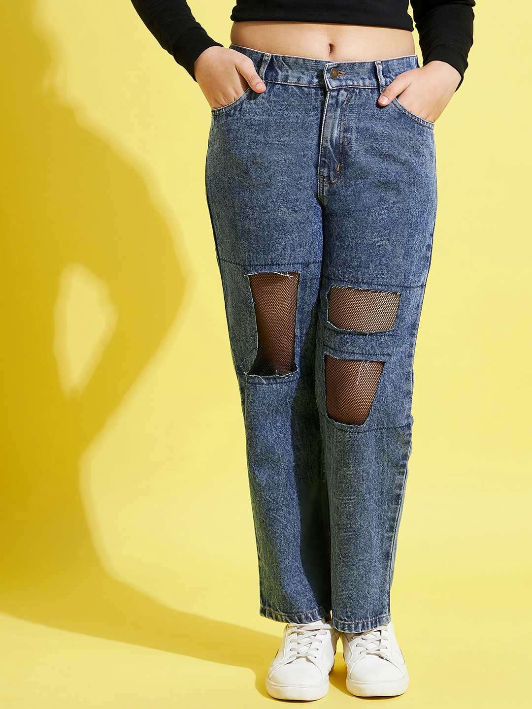 

Noh Voh - SASSAFRAS Kids Girls Blue Highly Distressed Cotton Jeans