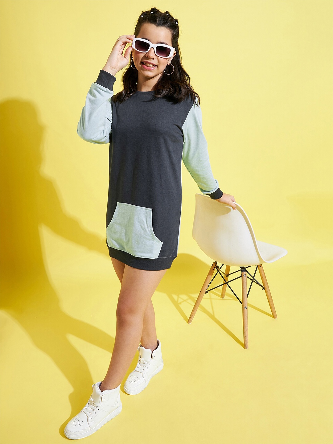 

Noh.Voh - SASSAFRAS Kids Navy Blue Round Neck Cotton T-shirt Dress