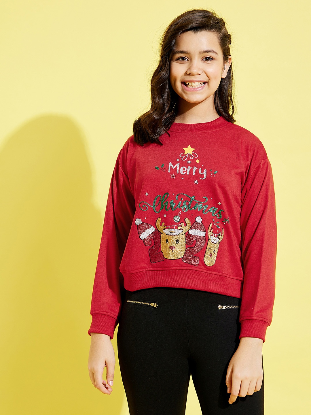 

Noh.Voh - SASSAFRAS Kids Girls Red Printed Sweatshirt