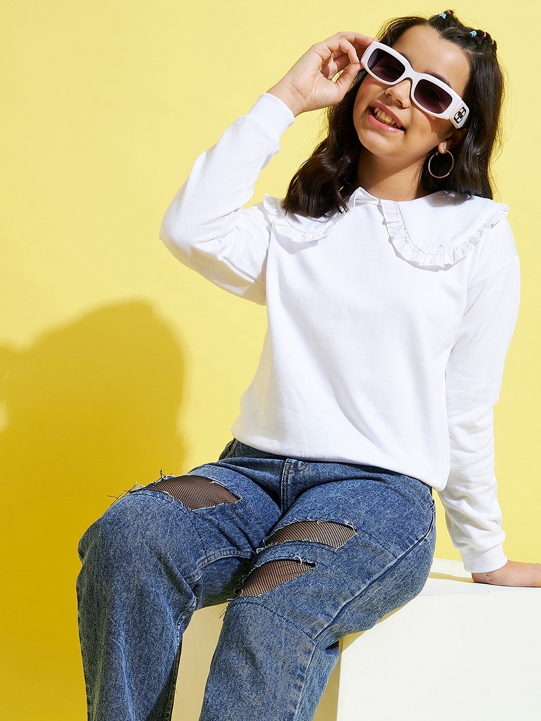 

Noh.Voh - SASSAFRAS Kids Girls Round Neck Sweatshirt, White