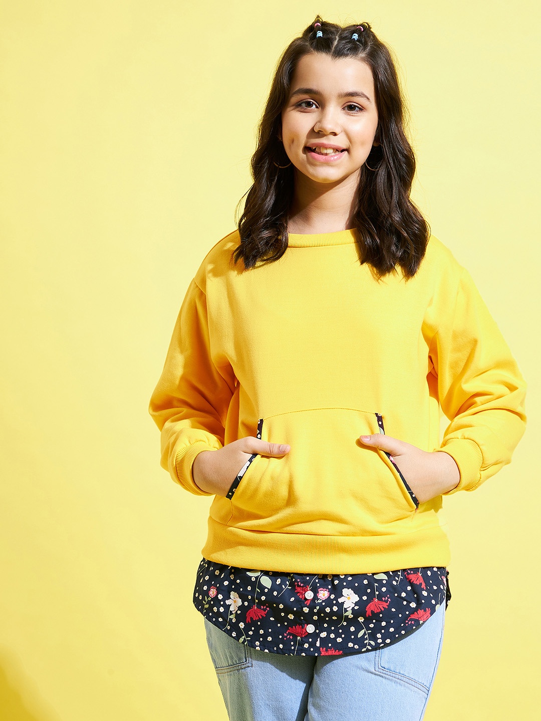 

Noh.Voh - SASSAFRAS Kids Girls Round Neck Sweatshirt, Yellow