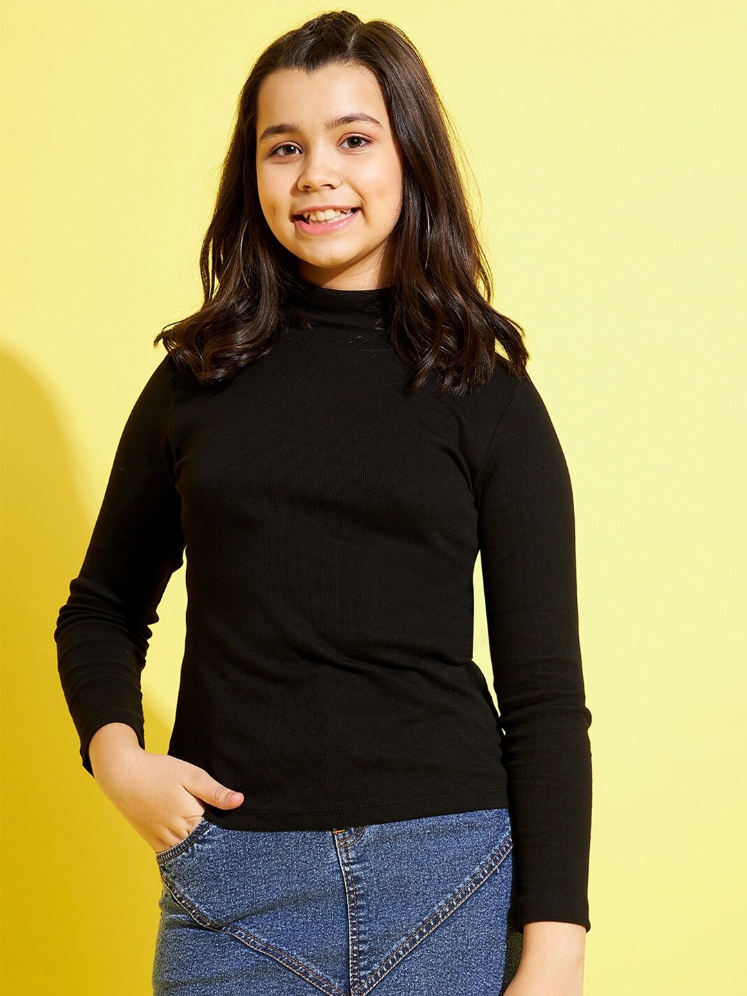 

Noh Voh - SASSAFRAS Kids Girls Solid High Neck Top, Black