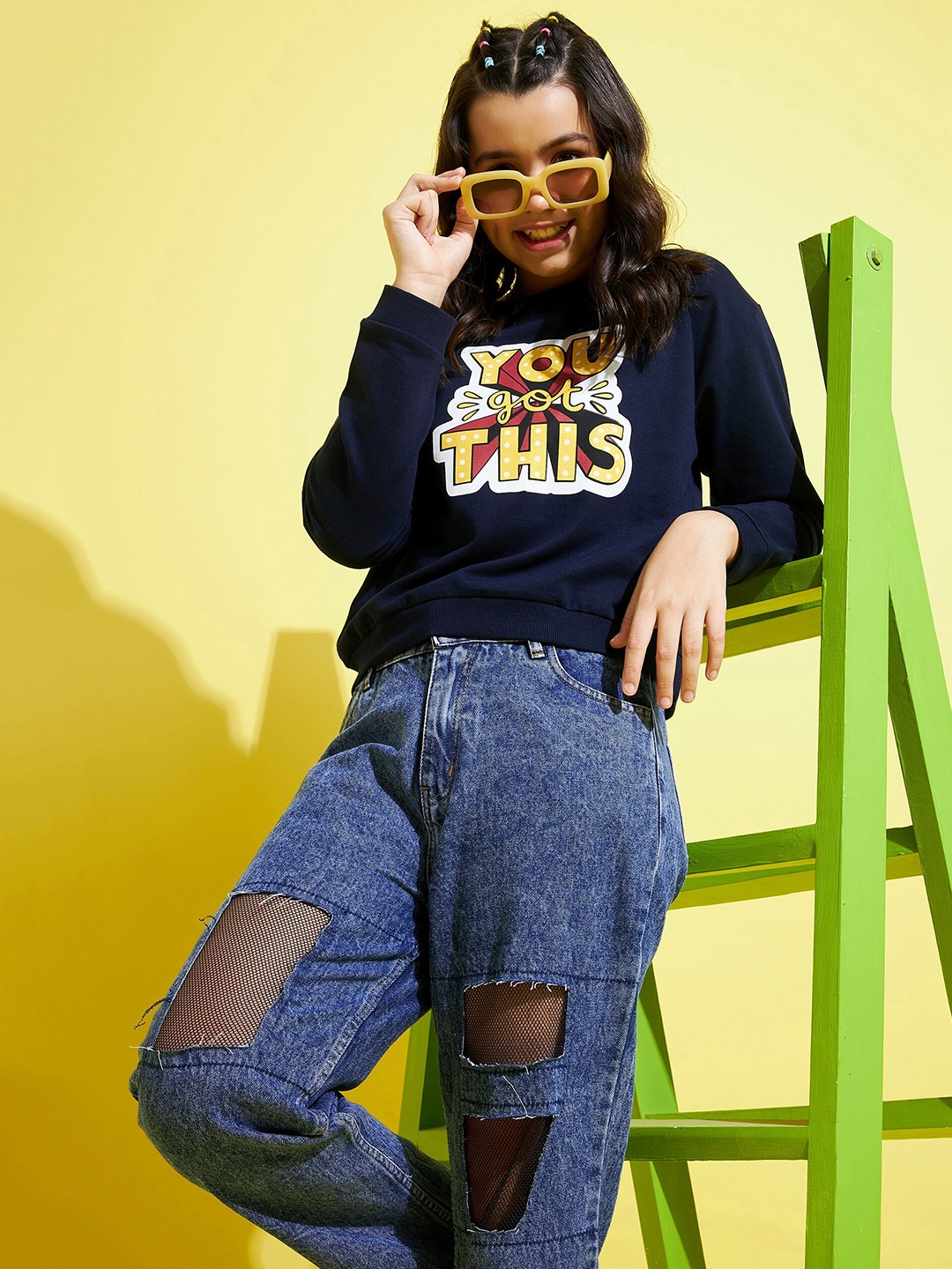 

Noh.Voh - SASSAFRAS Kids Girls Navy Blue Printed Sweatshirt