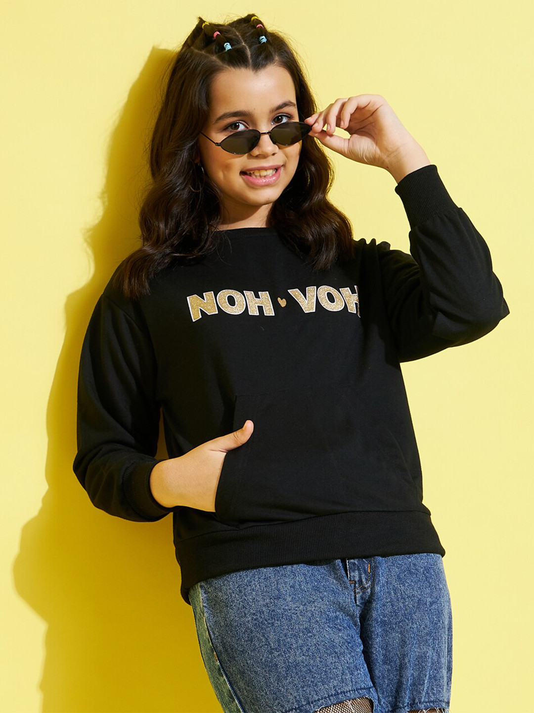 

Noh Voh - SASSAFRAS Kids Girls Black Printed Sweatshirt