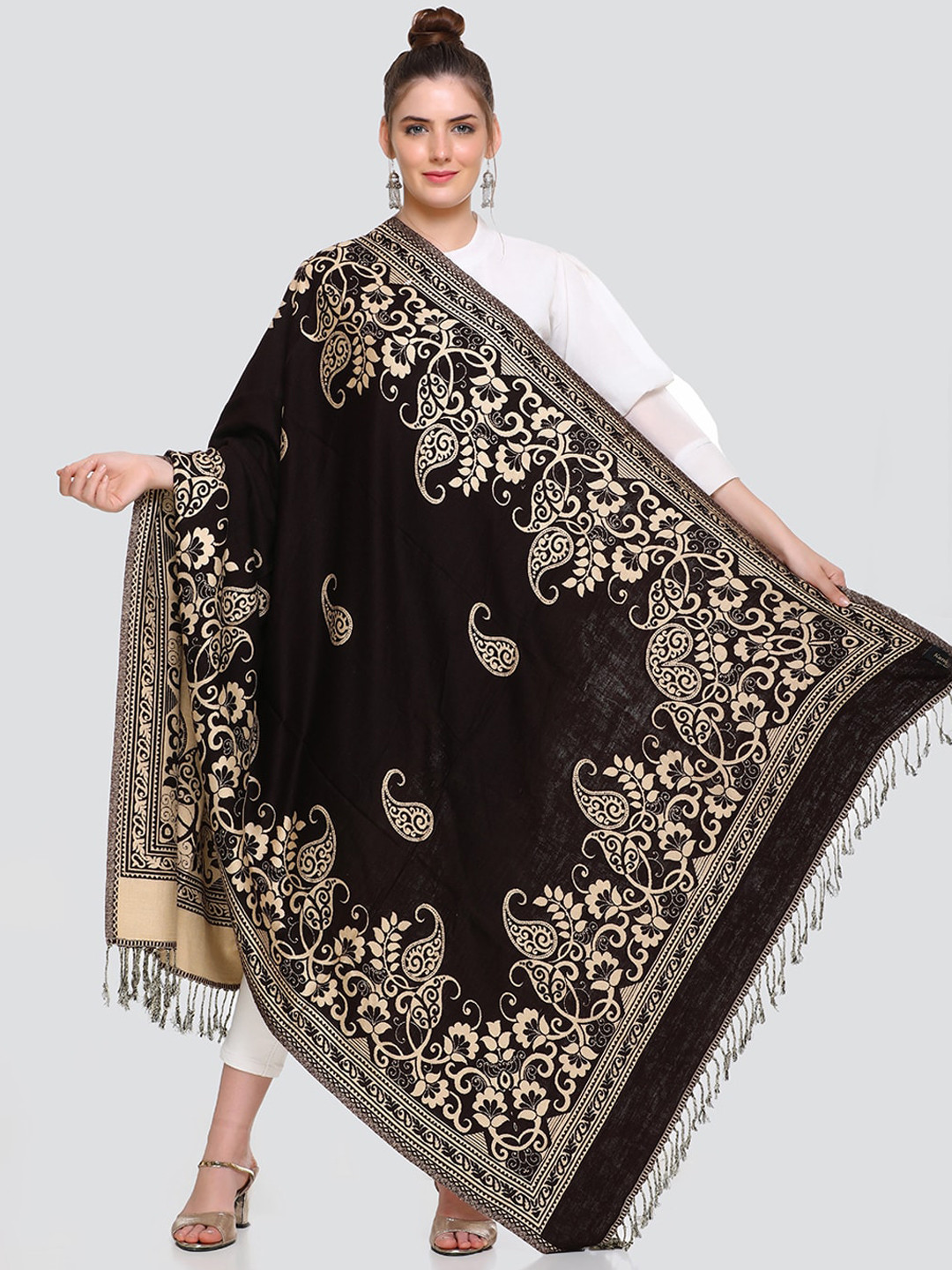 

KANIGARI Women Brown Woven-Design Pure Woolen Shawl