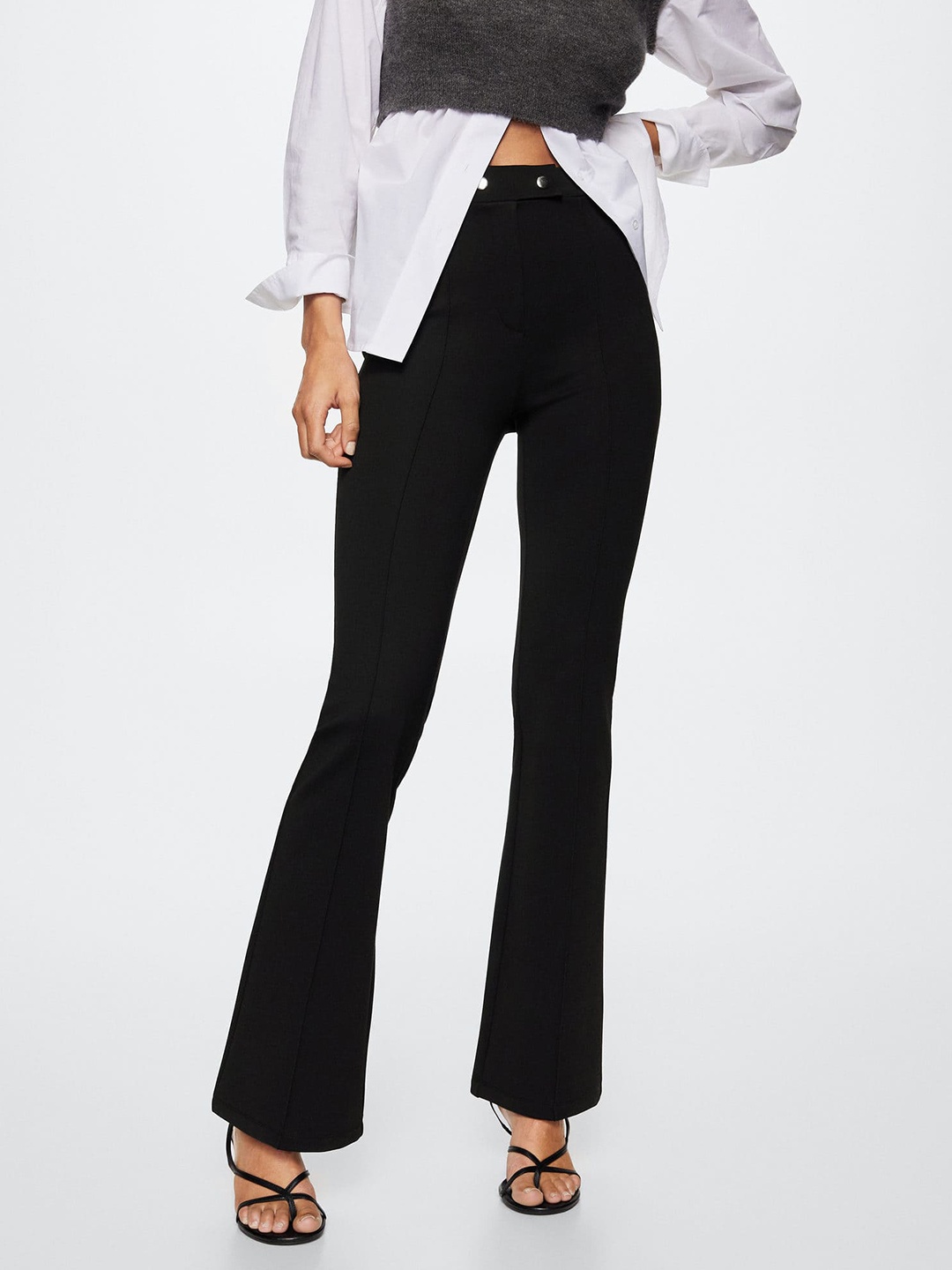 

MANGO Women Black Solid High-Rise Bootcut Trousers