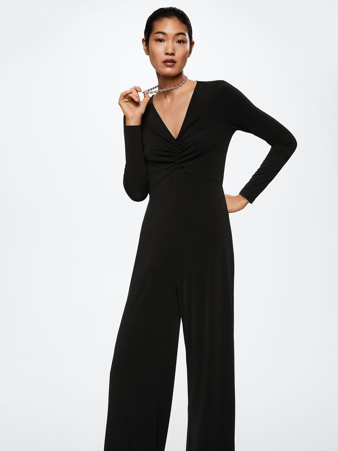 

MANGO Black Draped Detail Basic Jumpsuit
