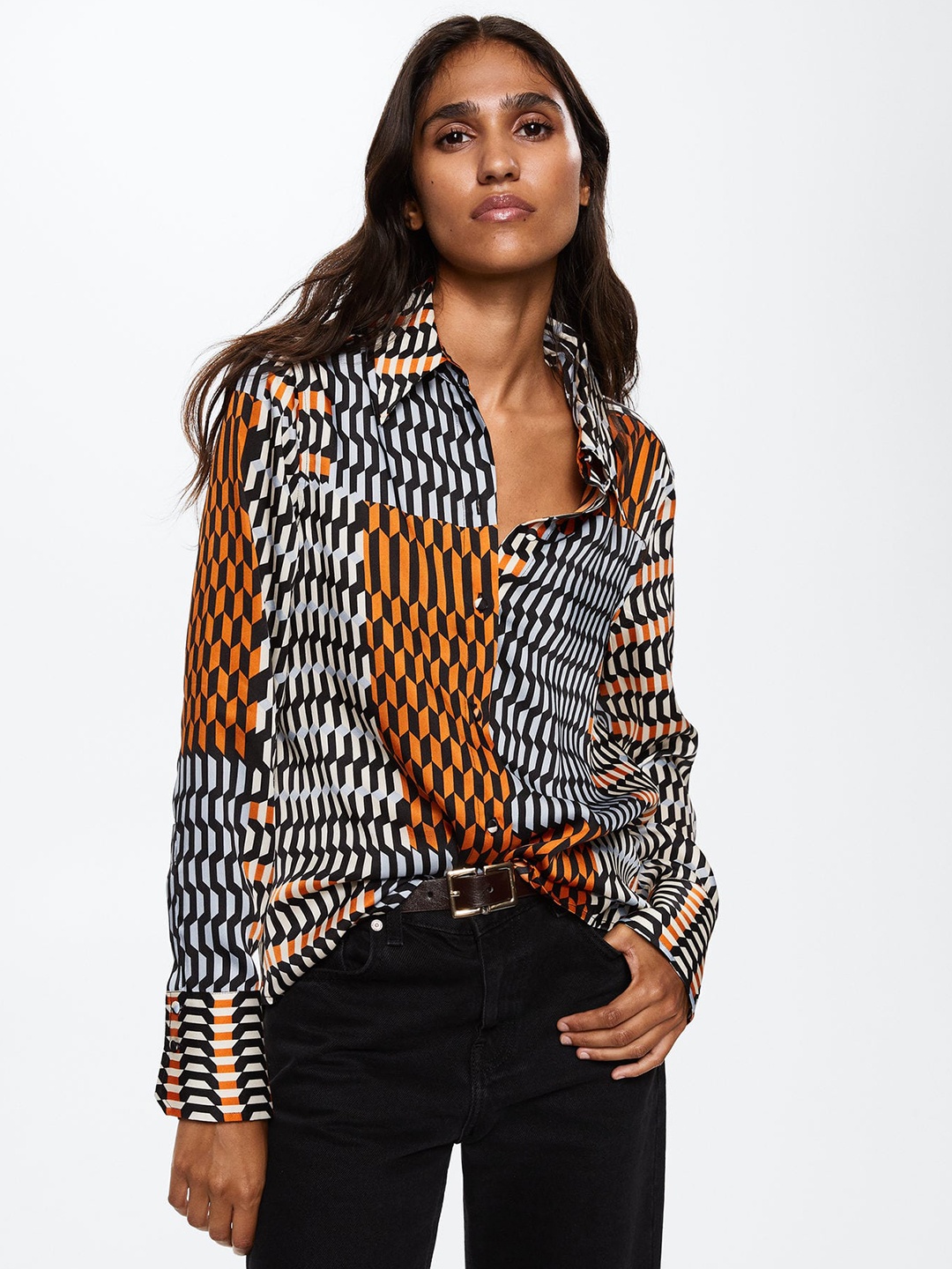 

MANGO Opaque Printed Casual Shirt, Black