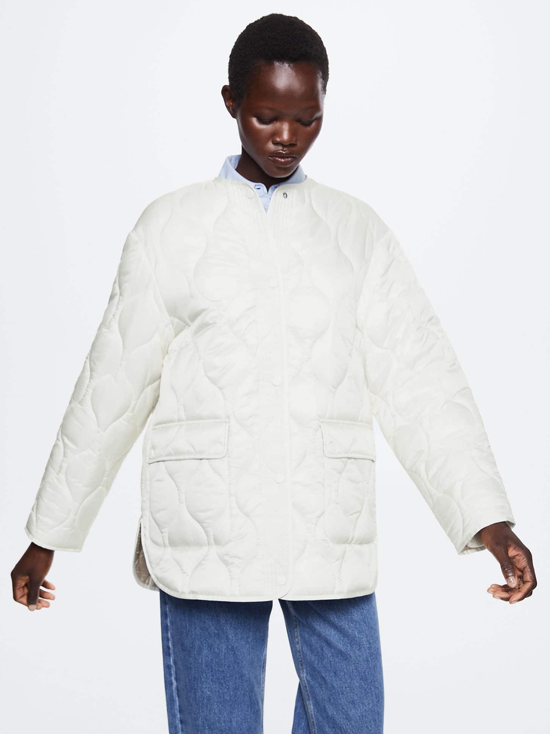 

MANGO Women White Solid Lightweight Sustainable Oversize Padded Jacket