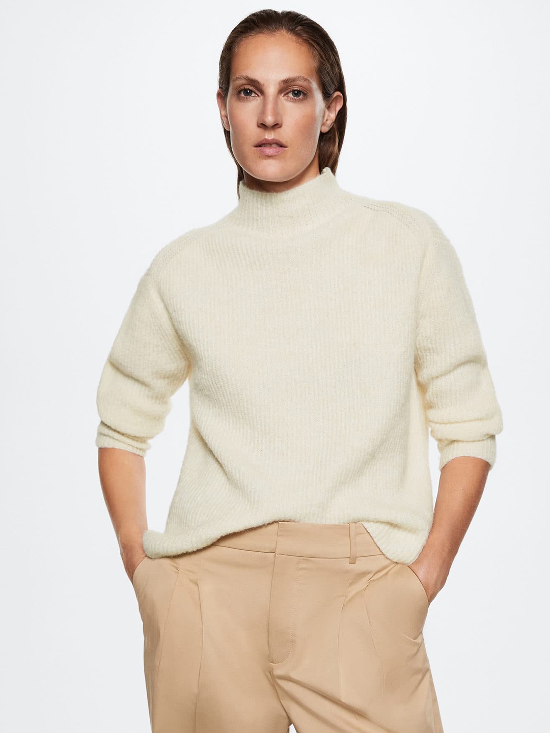 

MANGO Women Off White Sustainable High-Neck Pullover