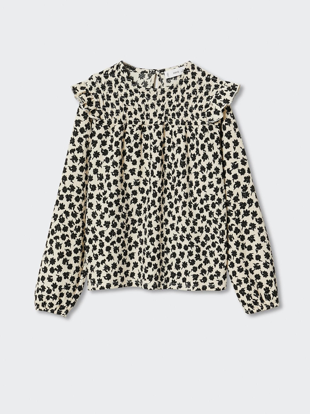 

Mango Kids Girls Floral Print Ruffles Smocked Puff Sleeves Top, Beige