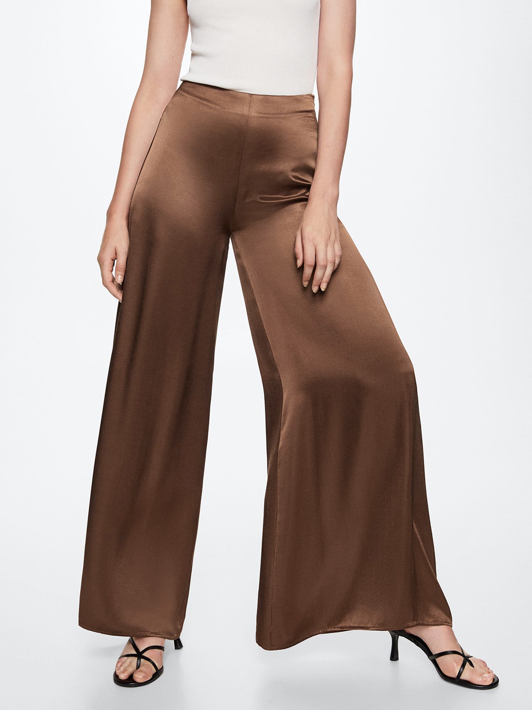 

MANGO Women Brown Flared High-Rise RegularTrousers