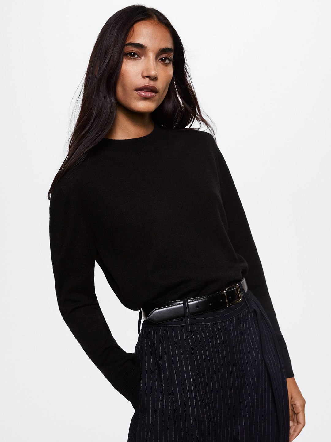 

MANGO Women Black Solid Woolen Sustainable Pullover