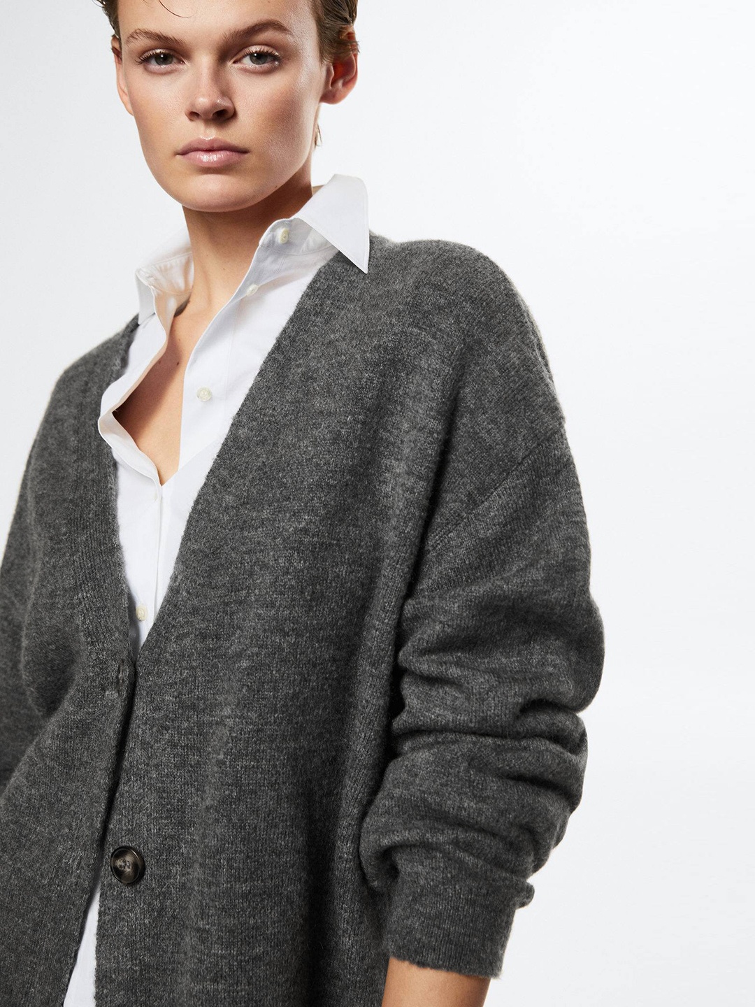 

MANGO Women Charcoal Grey Oversized Sweater