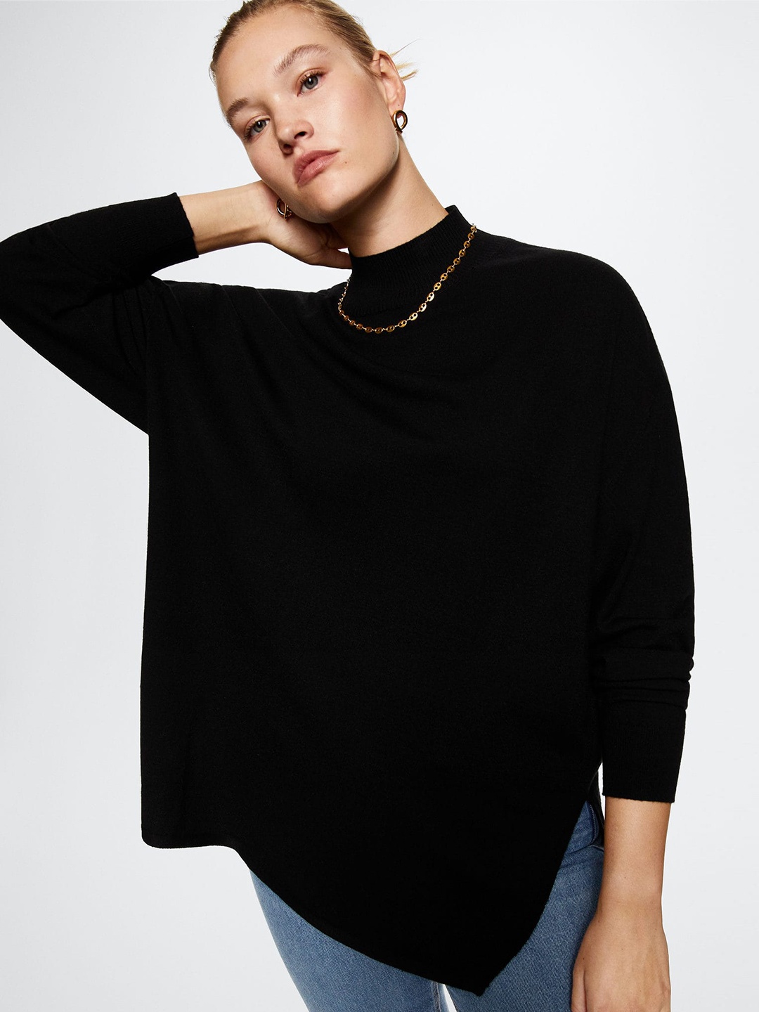 

MANGO Women Black Fine-knit Oversize Sustainable Pullover