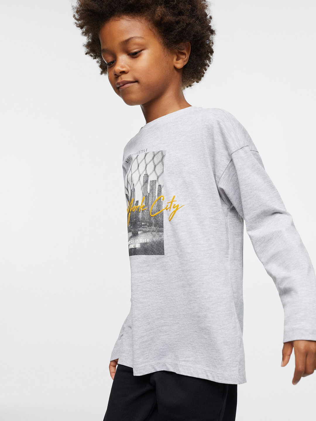 

Mango Kids Boys Graphic Print T-shirt, Grey melange
