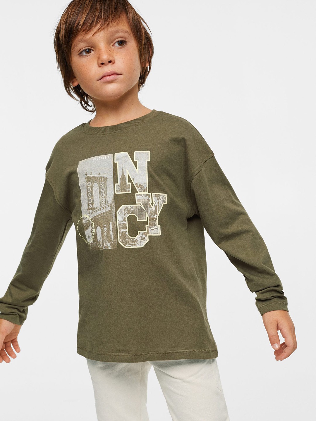 

Mango Kids Boys Pure Cotton Sustainable Graphic Print T-shirt, Olive
