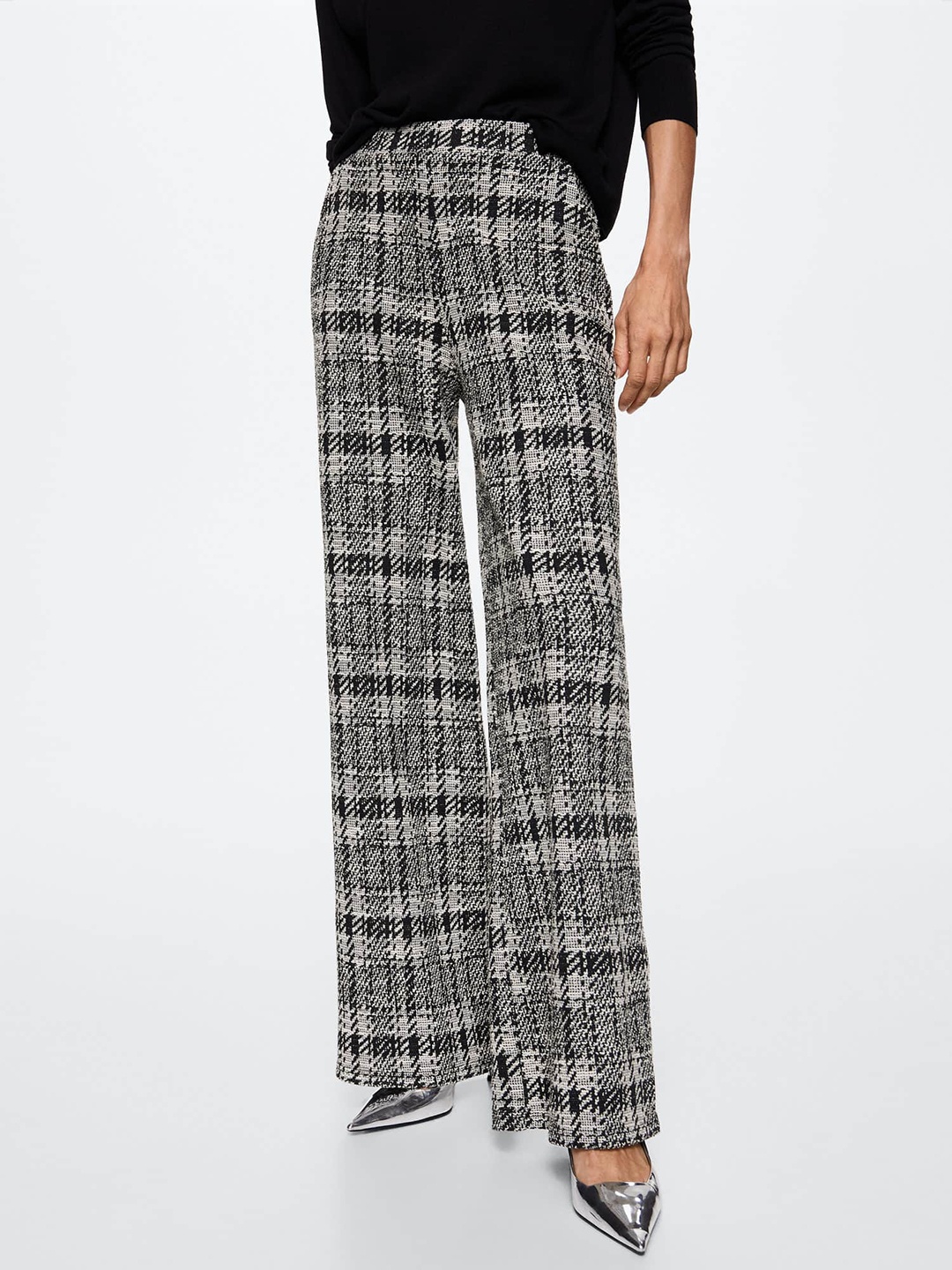 

MANGO Women Black Checked Tweed Trousers