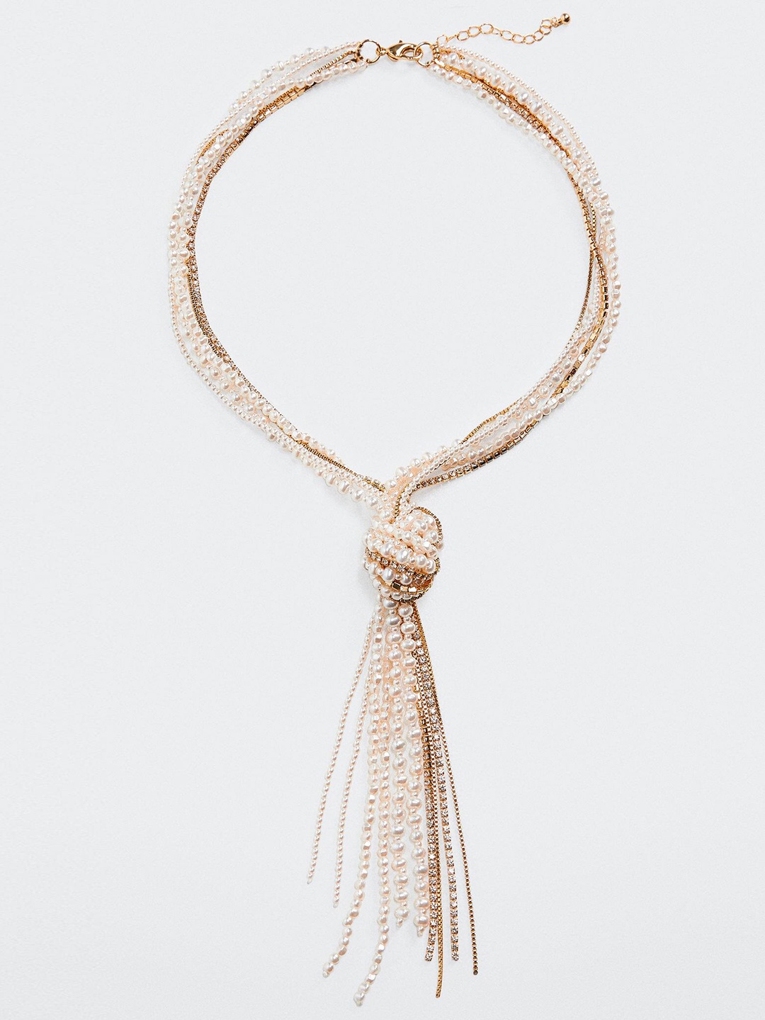 

MANGO Beaded & Stone Studded Layered Necklace, White