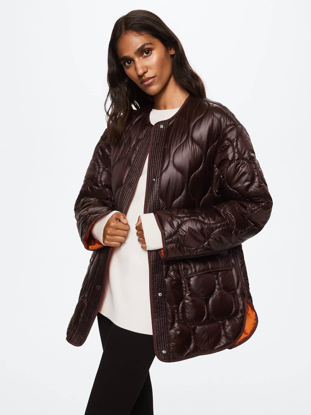 

MANGO Women Brown Solid Lightweight Sustainable Oversize Padded Jacket