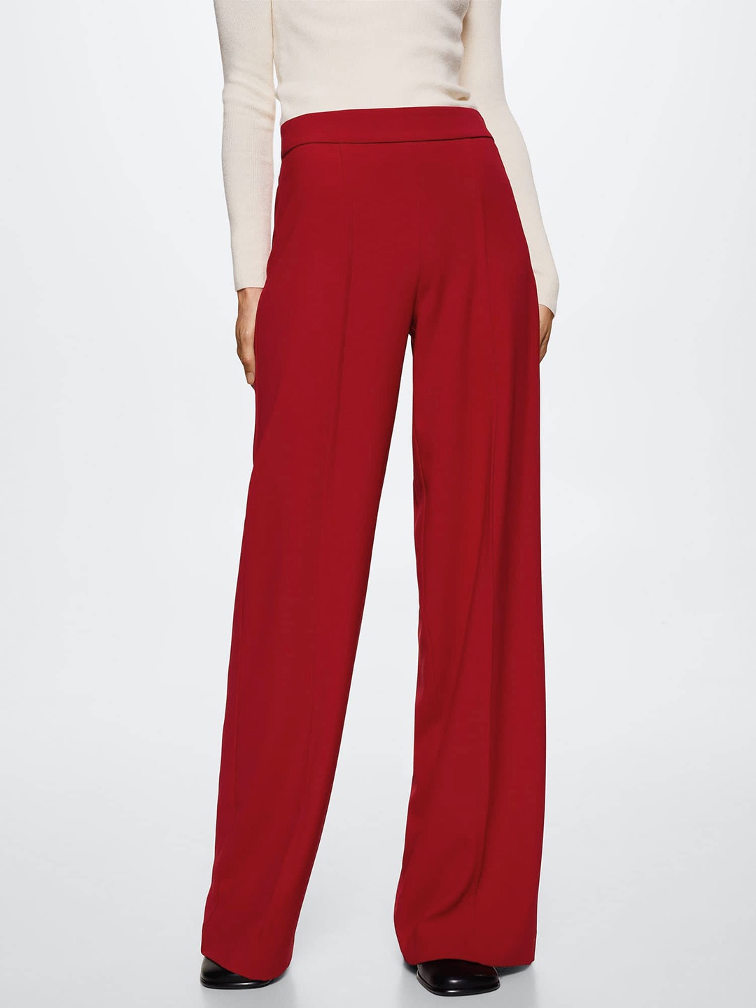 

MANGO Women Red Solid Wide Leg RegularTrousers