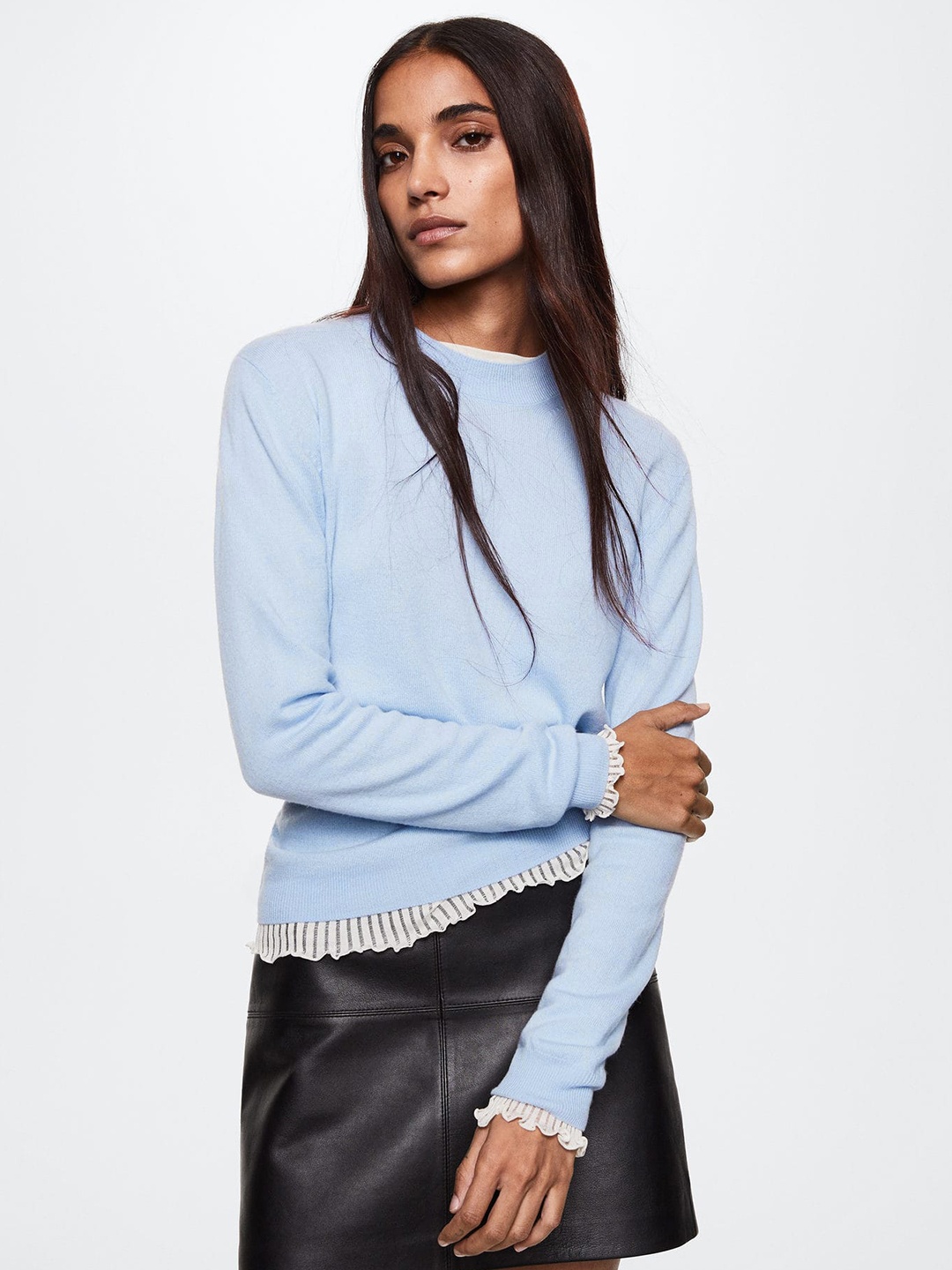 

MANGO Women Blue Solid Pullover