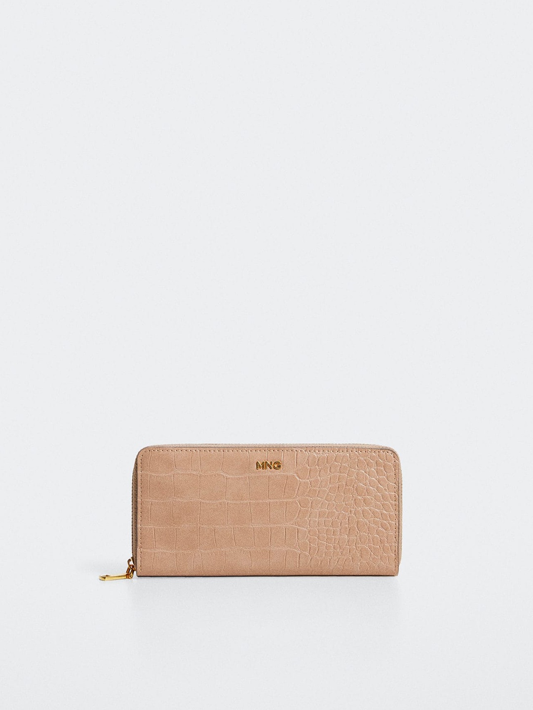 

MANGO Women Beige Textured Zip Around Wallet