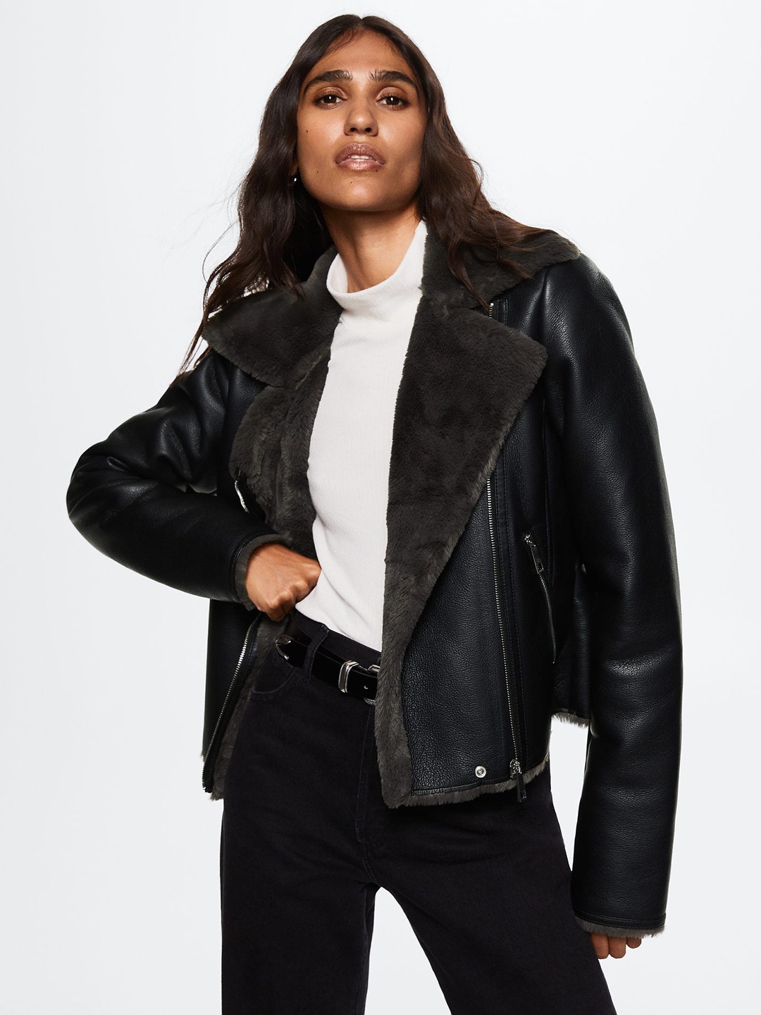 

MANGO Women Black Sustainable Asymmetric Closure Tailored Jacket