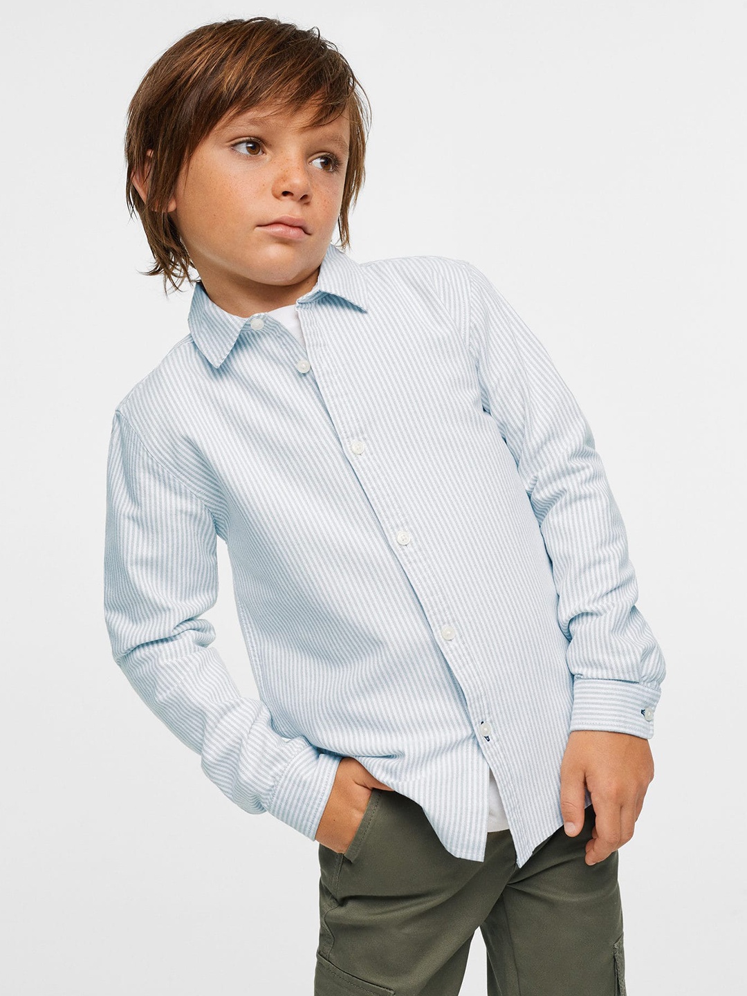 

Mango Kids Boys Vertically Striped Pure Cotton Oxford Sustainable Casual Shirt, White