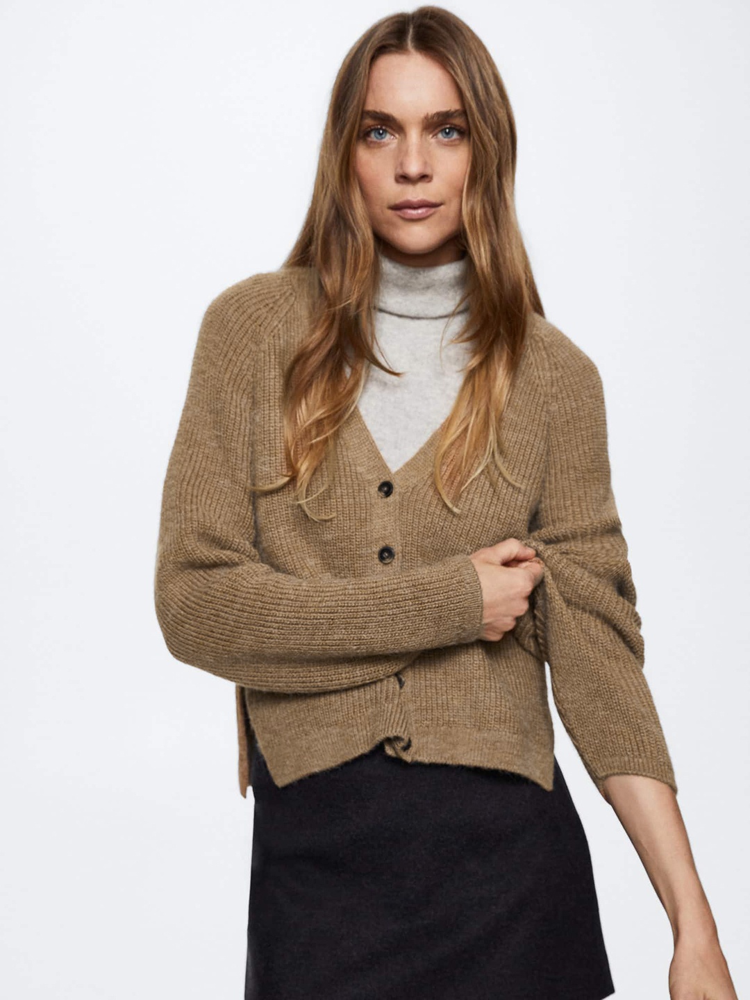 

MANGO Women Brown Ribbed Sustainable Cardigan