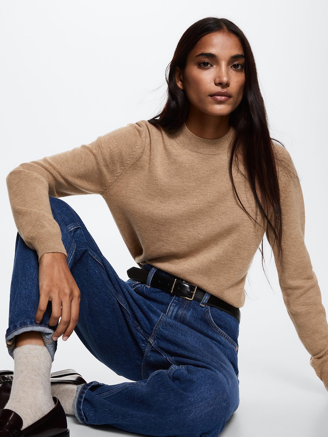 

MANGO Women Brown High Neck Sustainable Pullover