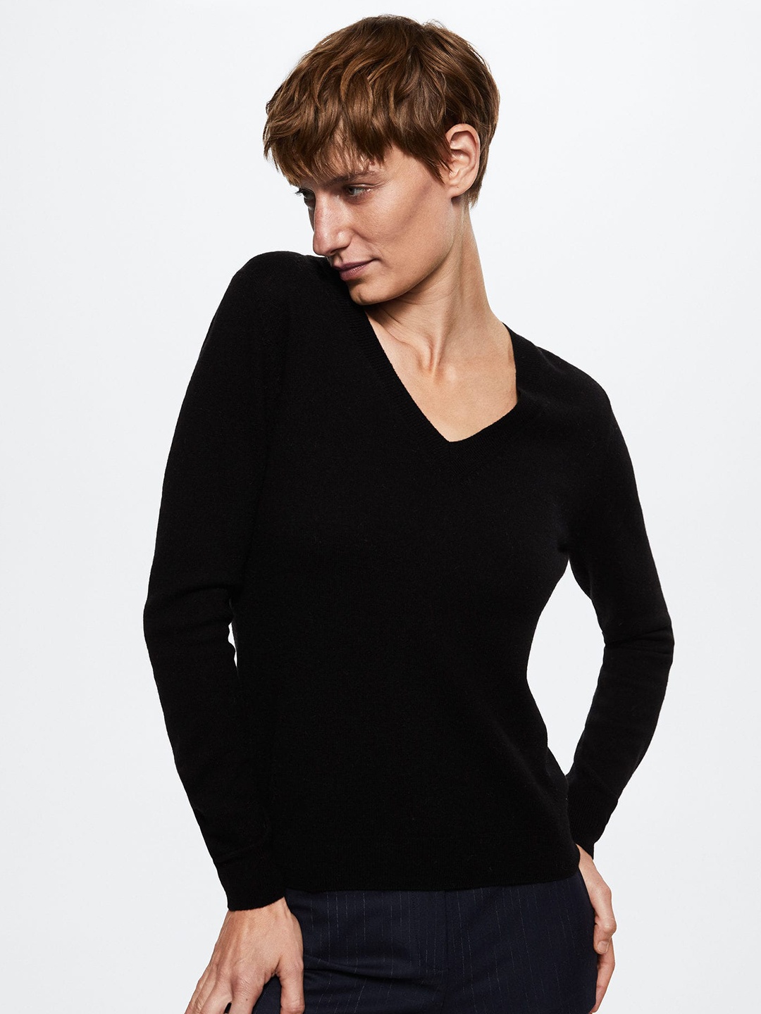 

MANGO Women Black Solid Pullover