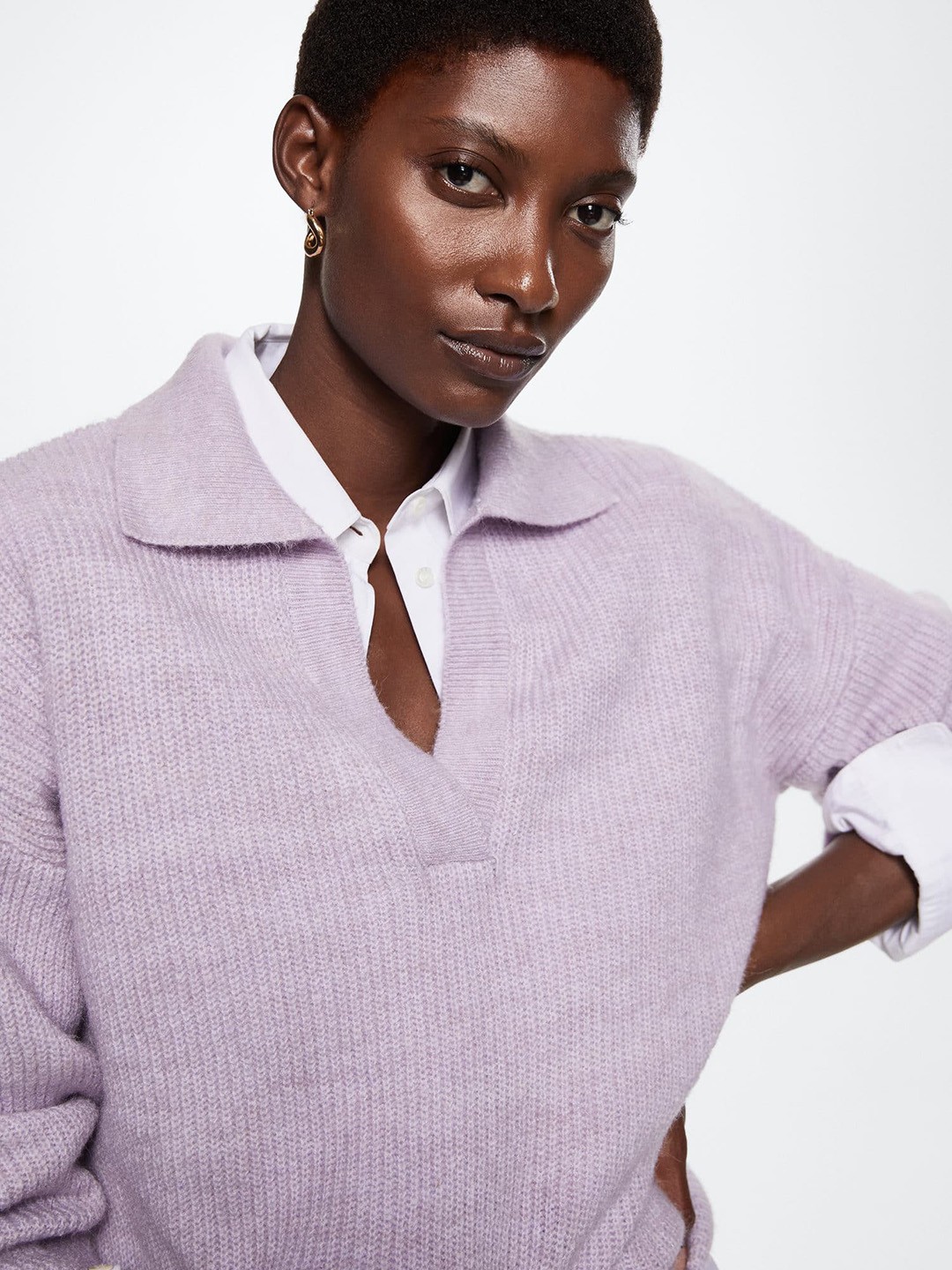 

MANGO Women Lavender Ribbed Sustainable Pullover