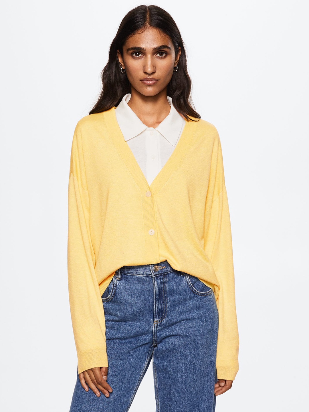 

MANGO Women Yellow Solid Sustainable Cardigan