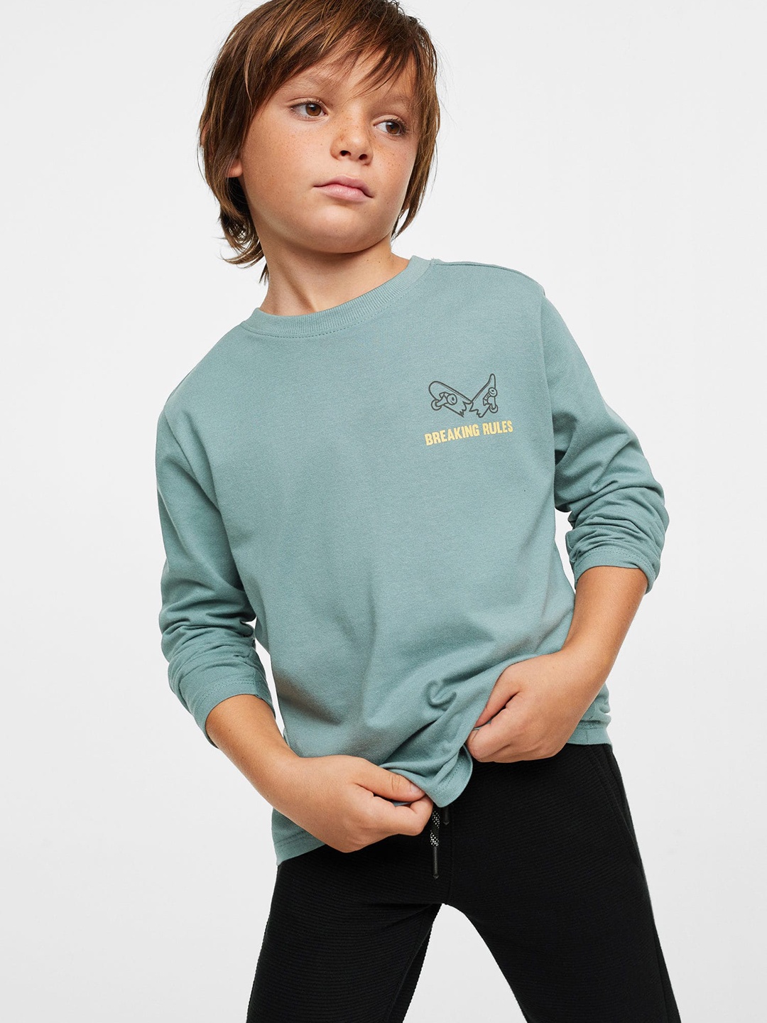 

Mango Kids Boys Pure Cotton Typography Printed Sustainable T-shirt, Blue