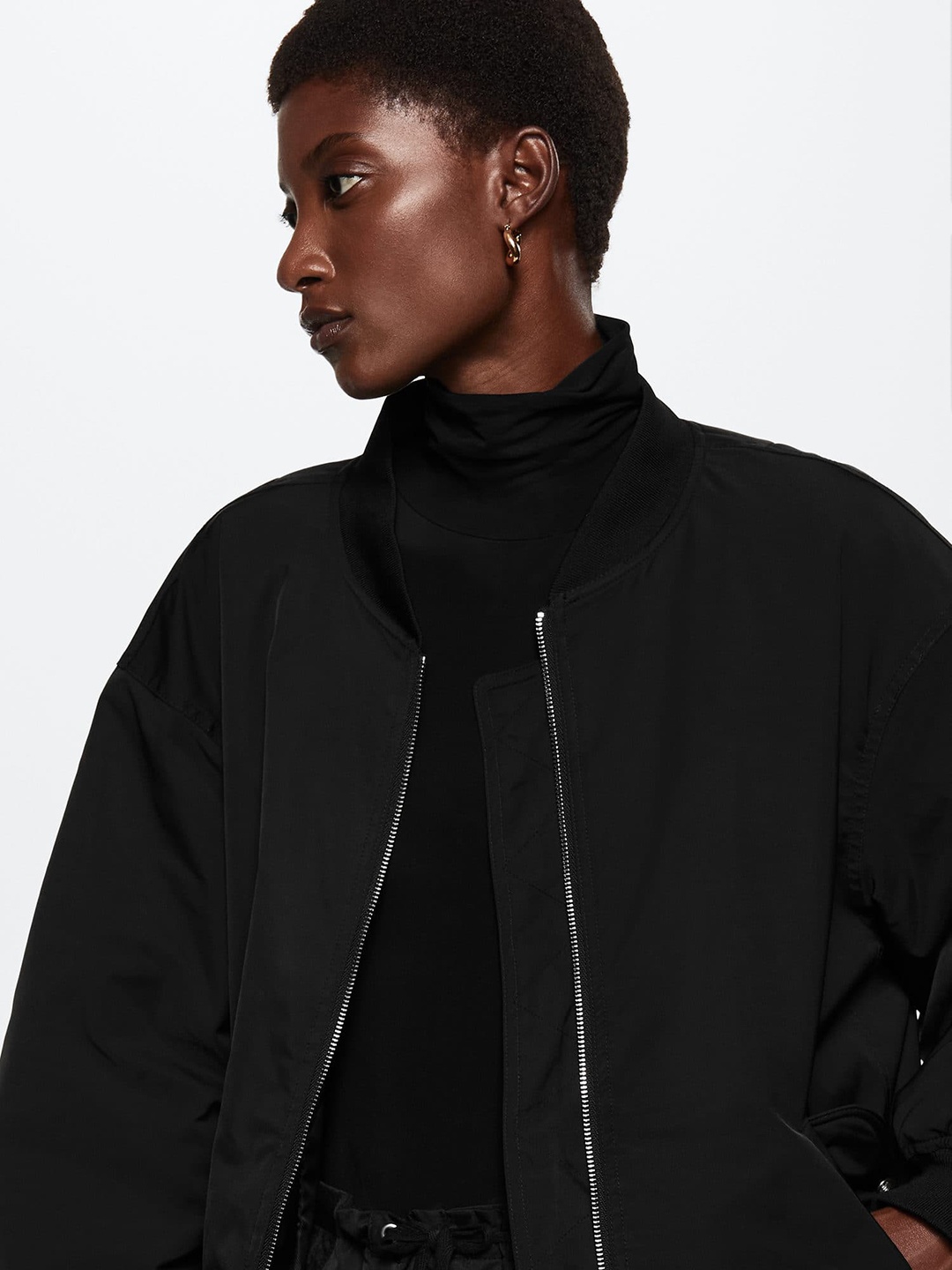 

MANGO Women Black Oversized Sustainable Bomber Jacket