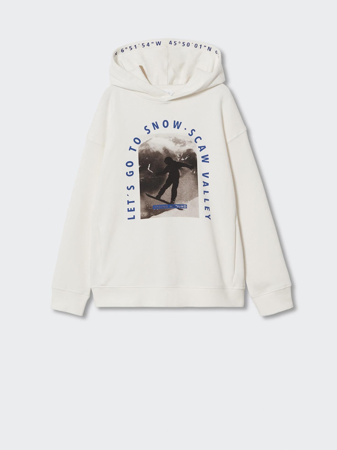 

Mango Kids Boys Cotton Graphic Print Hooded Sustainable Sweatshirt, White