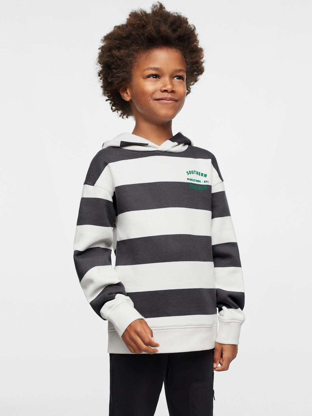 

Mango Kids Boys Cotton Striped Hooded Sustainable Sweatshirt, White
