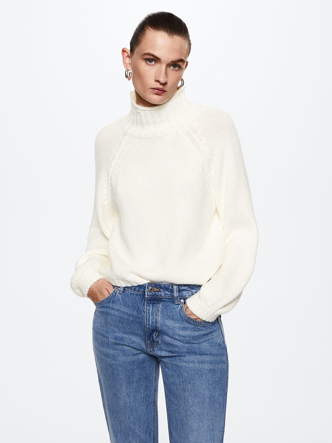 

MANGO Women White Solid Sustainable Pullover