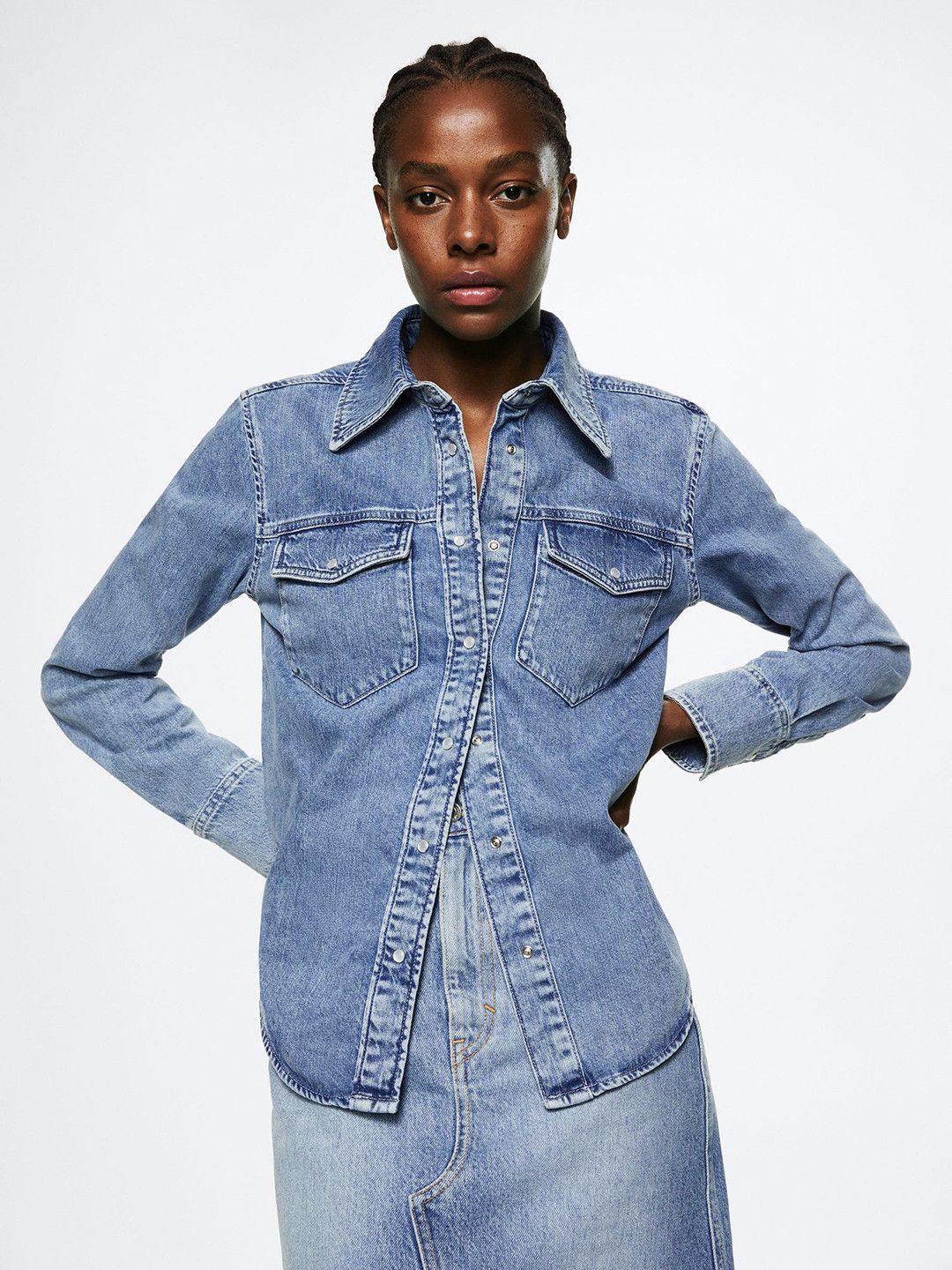 

MANGO Women Blue Pure Cotton Solid Sustainable Casual Shirt