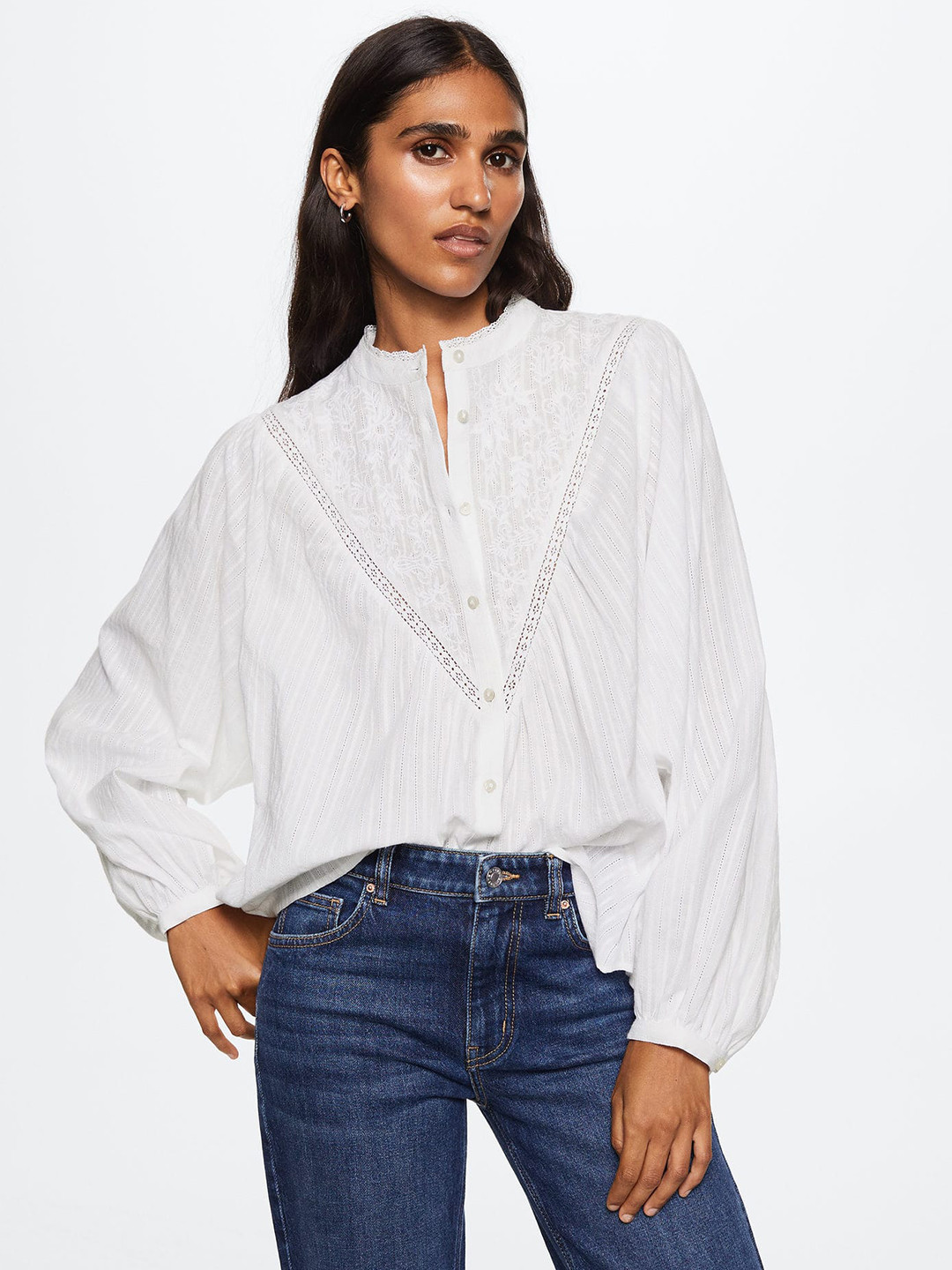 

MANGO White Sustainable Cotton Embroidered Top