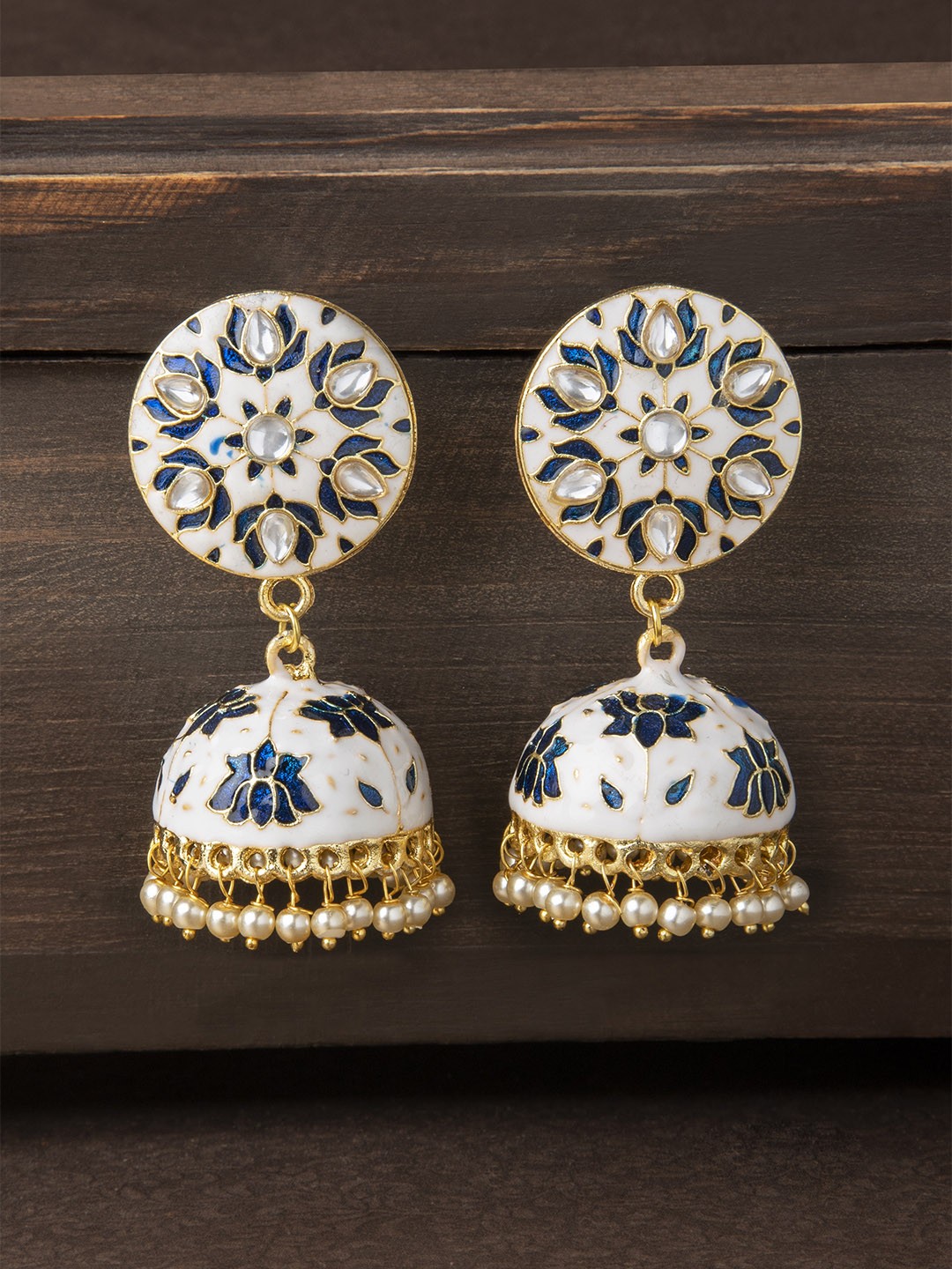 

Rubans White & Blue Hand Painted Jhumkas