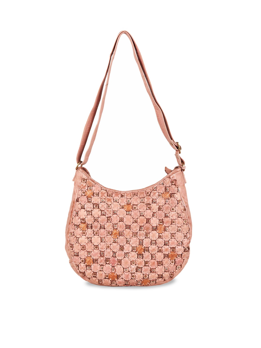 

KOMPANERO Cream-Coloured Floral Printed Leather Structured Sling Bag