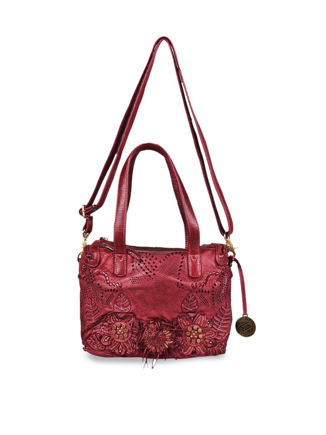 

KOMPANERO Red Leather Structured Handheld Bag