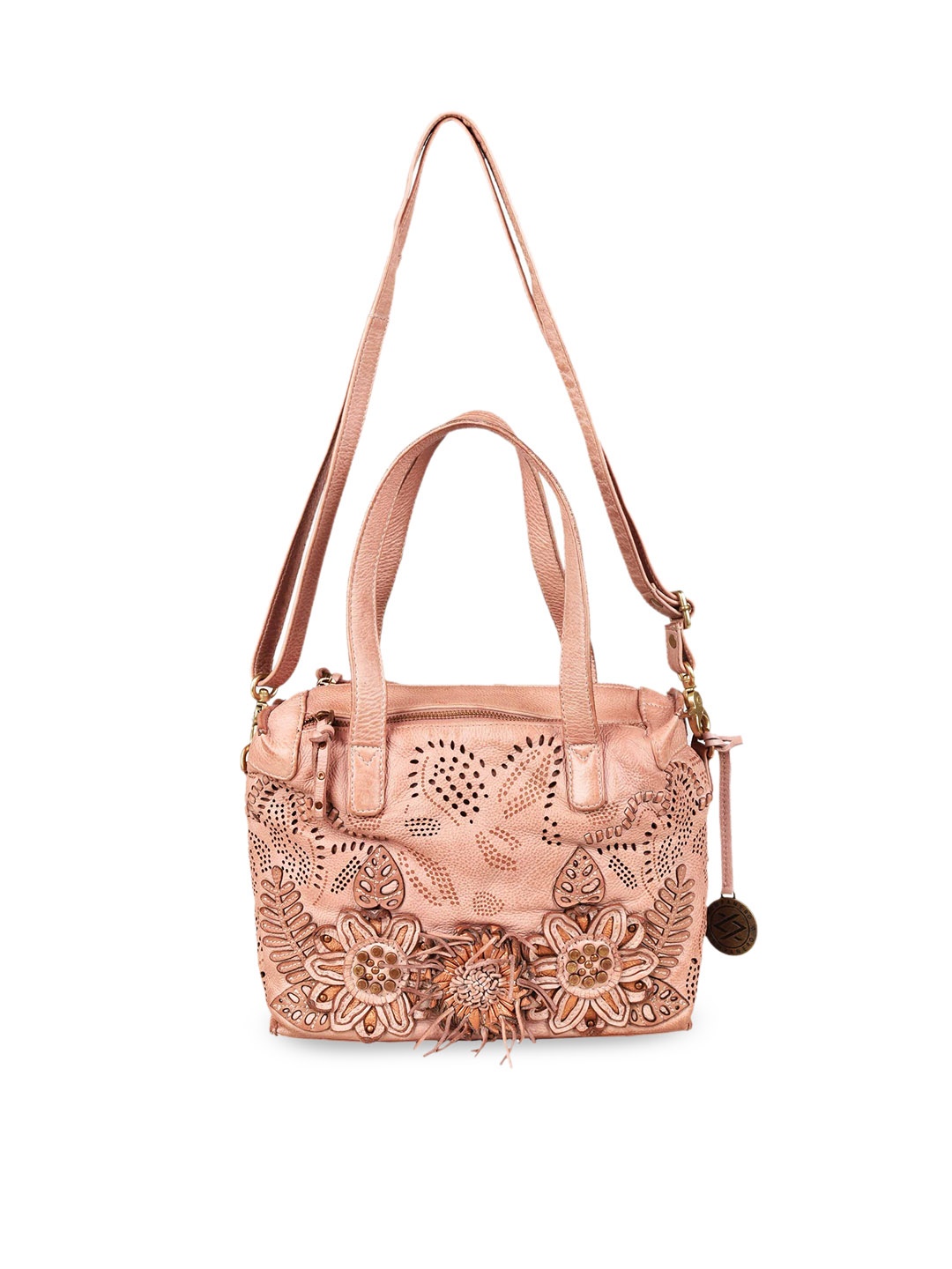 

KOMPANERO Cream-Coloured Leather Shoulder Bag with Cut Work